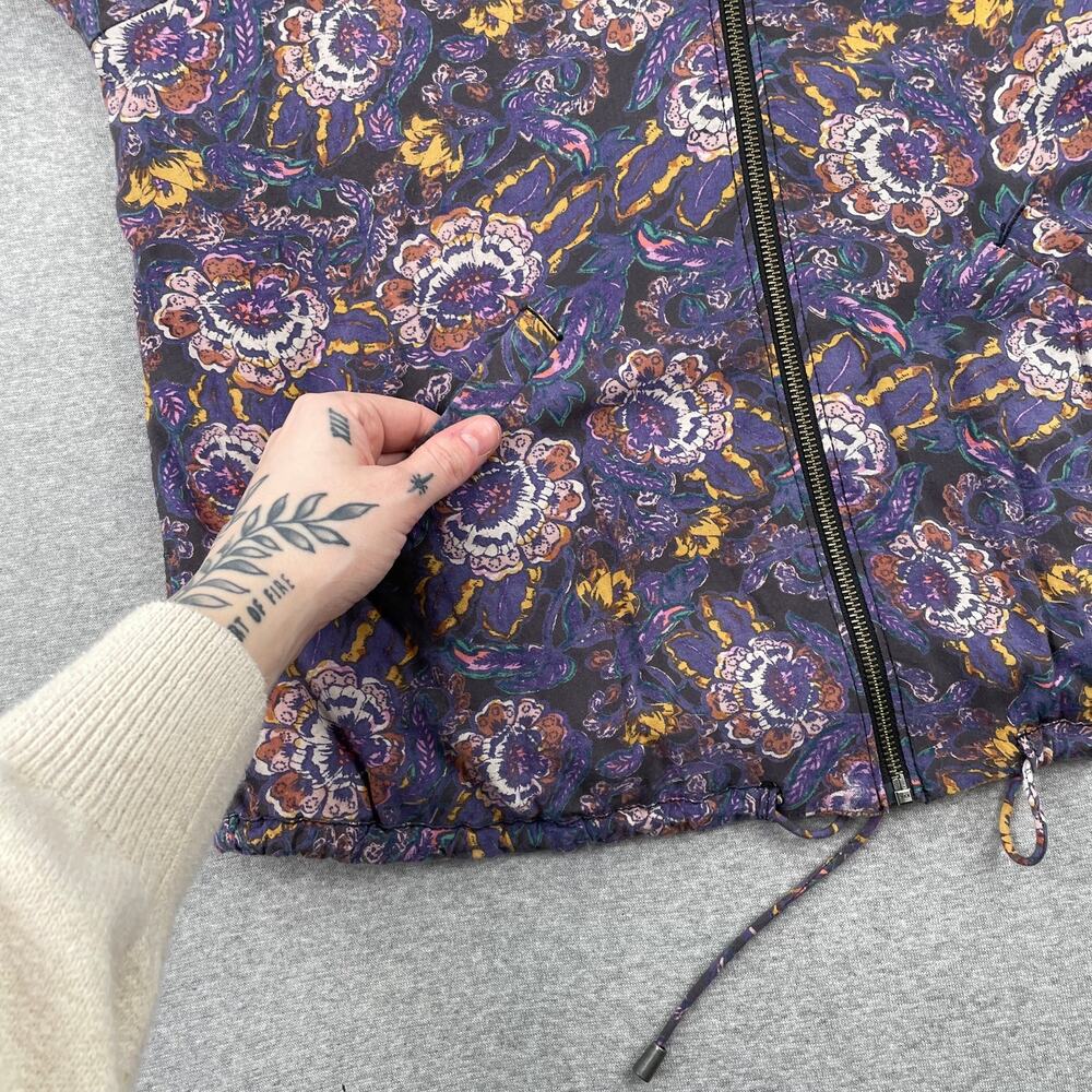 Free People Soft Printed Balloon Sleeve Jacket Size XS Purple Floral Boho Zip-Up - Picture 10 of 13